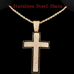 13MM Cuban Chain Christian Cross Pendant Necklace Hip Hop Women Religious CZ Stone Enamel Cross Necklace