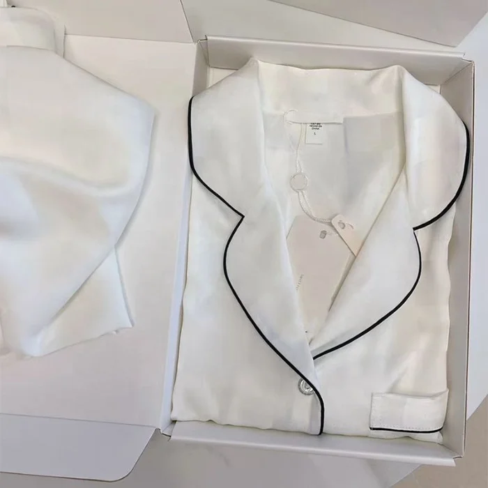 Cheap Two Pieces Silk Satin Long Sleeves Pajamas Set Jacquard Ice Silk Home Wear Clothing Fashion 2pcs Sleepwear for Women