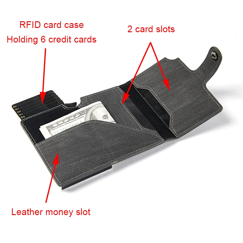Yamo Hot Sell Pu Leather Holder Card Aluminum Pop Up Rfid Wallet Metal Card Holder