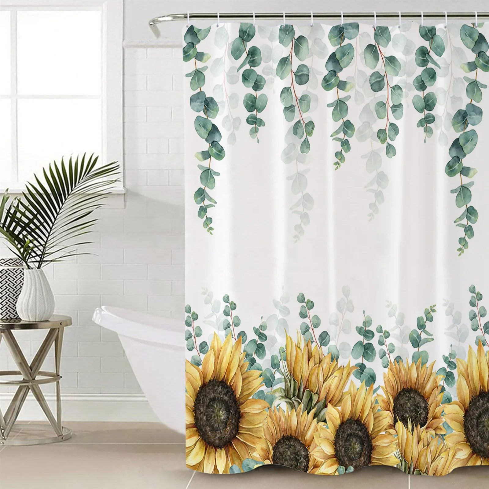 Bath Curtain Fabric Shower Curtain Set with Grommets and Hooks 72 x 72 Inch Blue Green Floral Shower Curtain