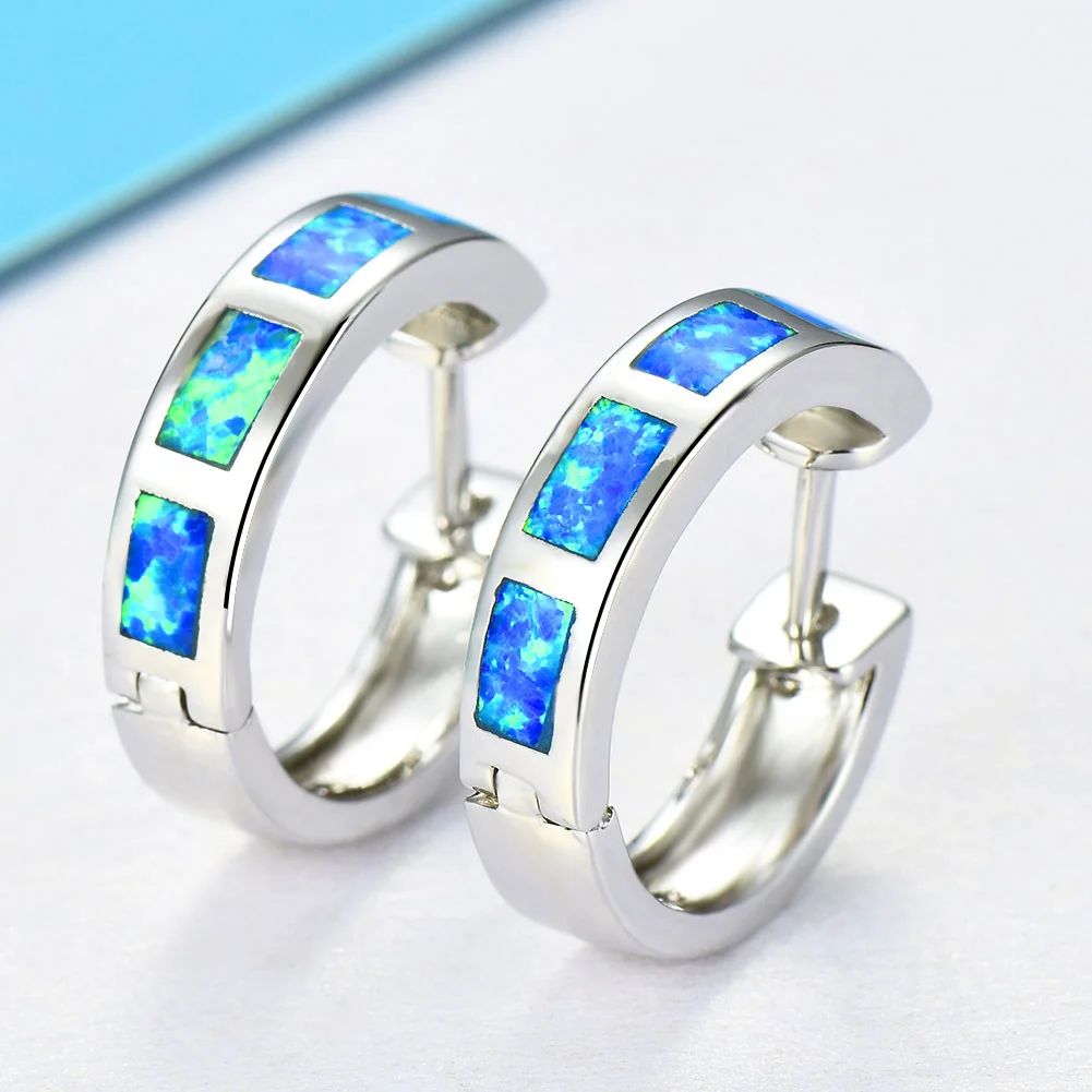 JCA New Design Copper White Gold Plated Opal Jewelry Big Circle Earrings With Colored Hoop White Opal Hoop Earrings