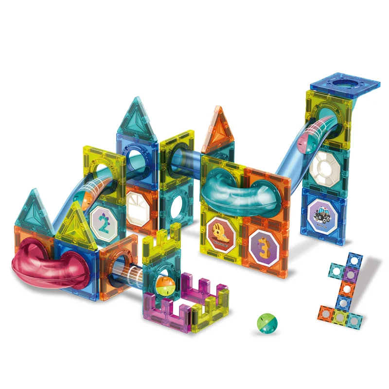 Popular Puzzle Race Track Slide Marble Run Building Blocks for Kids 42PCS Blocks OEM magnetic Assemble Educational Toys