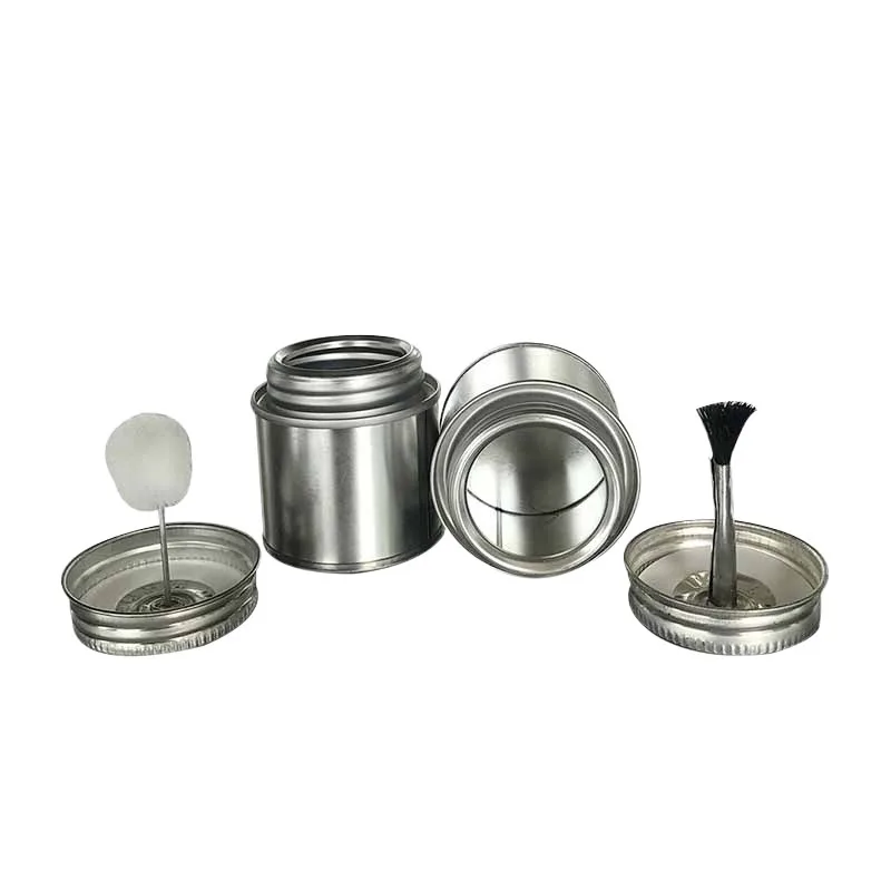Round Tin Cans With Brush For Glue With Different Size