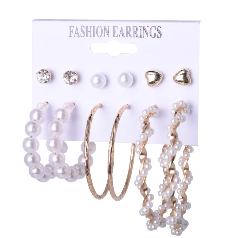 Tassel Earrings For Women fashion Jewelry 3pair/set Leopard alloy tassel pearl hoop earrings