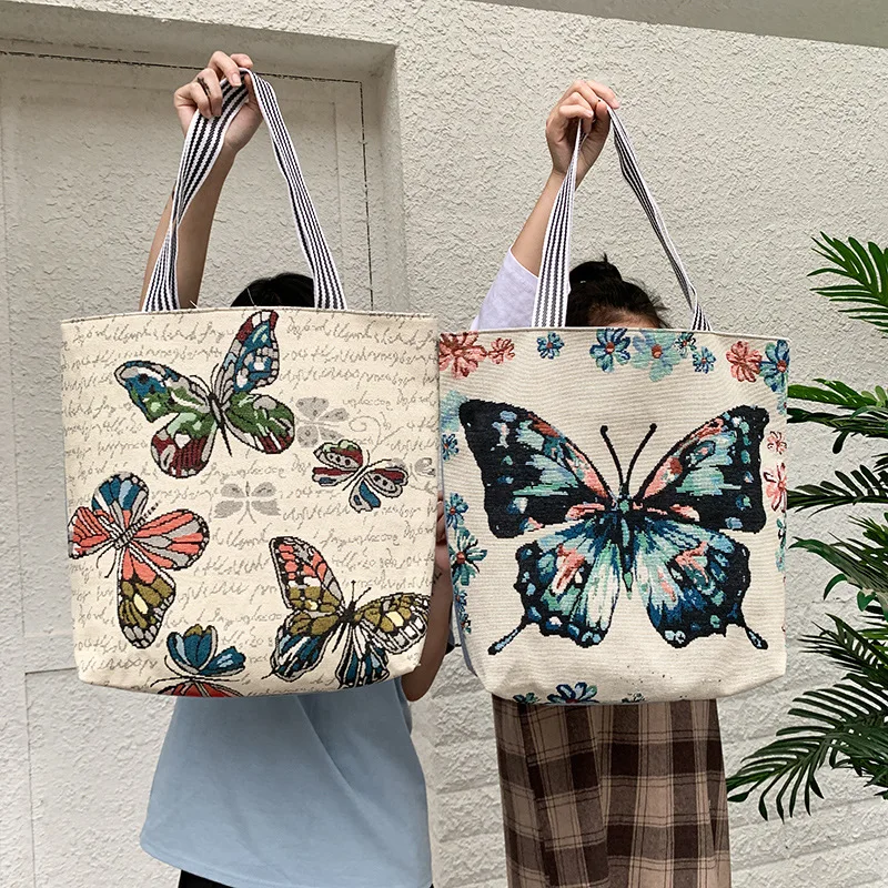 Full color printed large capacity tote bag women fashion canvas shoulder bag for beach outdoor