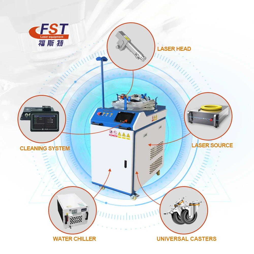 FST 2000w 3000w industrial continuous handheld fiber laser cleaning machine to remove rust from jewelry