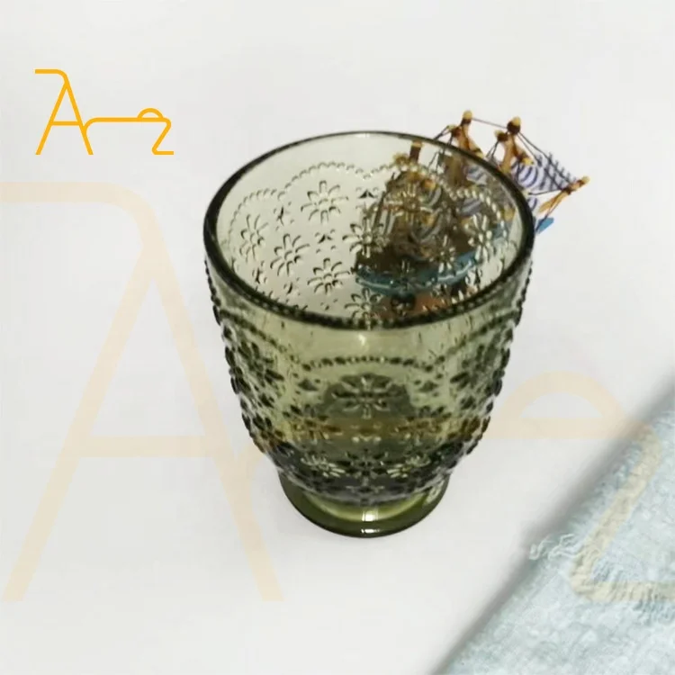 Factory direct wedding stemless drinking glass cups creative embossed tumbler water juice glasses colored vintage glassware