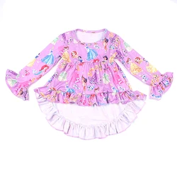 Kids wear with discount korean kids clothes Christmas cartoon milk silk dress with short sleeve girl twirl dress for party