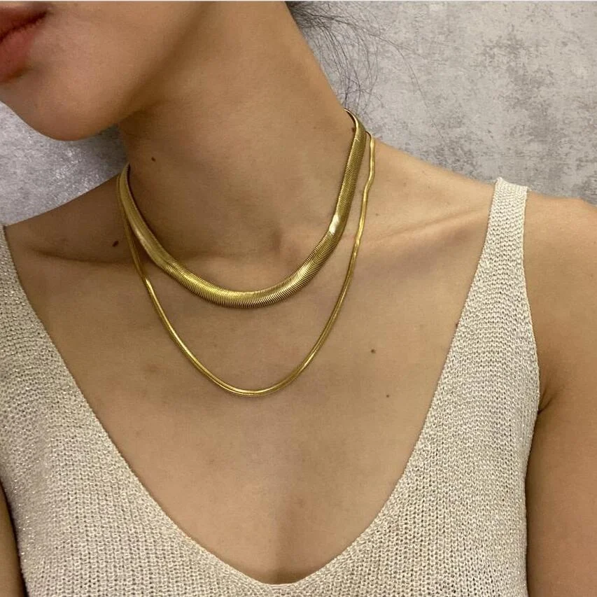 Hot selling 8mm Bold Thick Snake Chain Choker Herringbone Chain 18k Gold Plated Flat Snake Chain necklace women daily Party wear