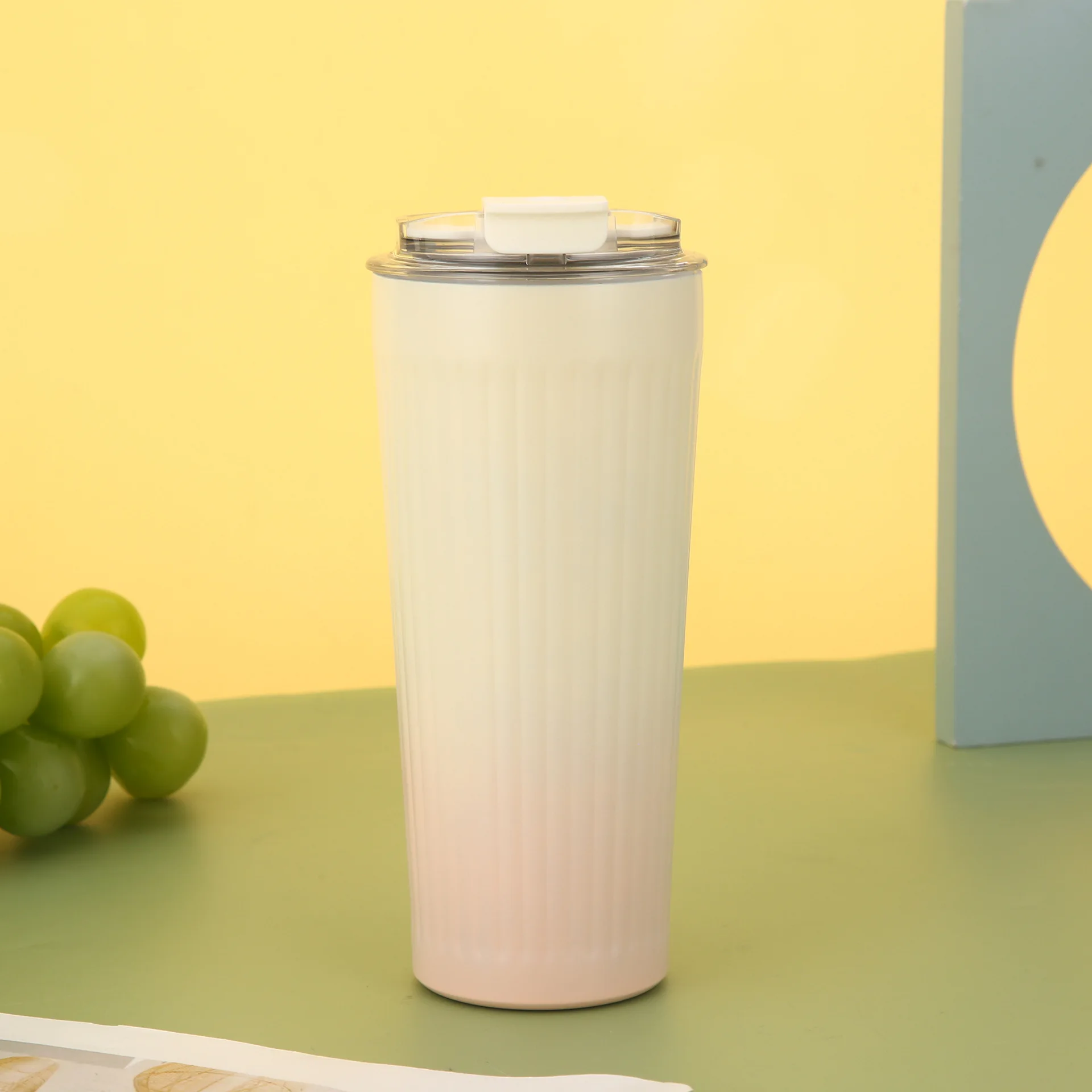 Stainless Steel 304 Vacuum Insulation Cup Striped Straight Bottle Double Drink Hand -Coffee MUG