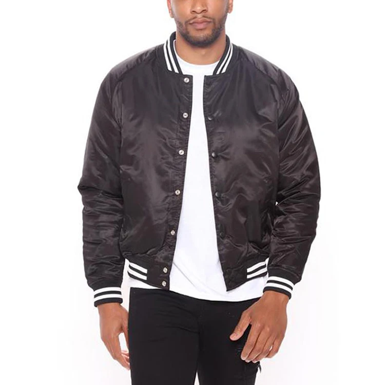 
Custom Printing Logo 100% Polyester Satin Bomber Baseball Winter Jacket Men Jacket 