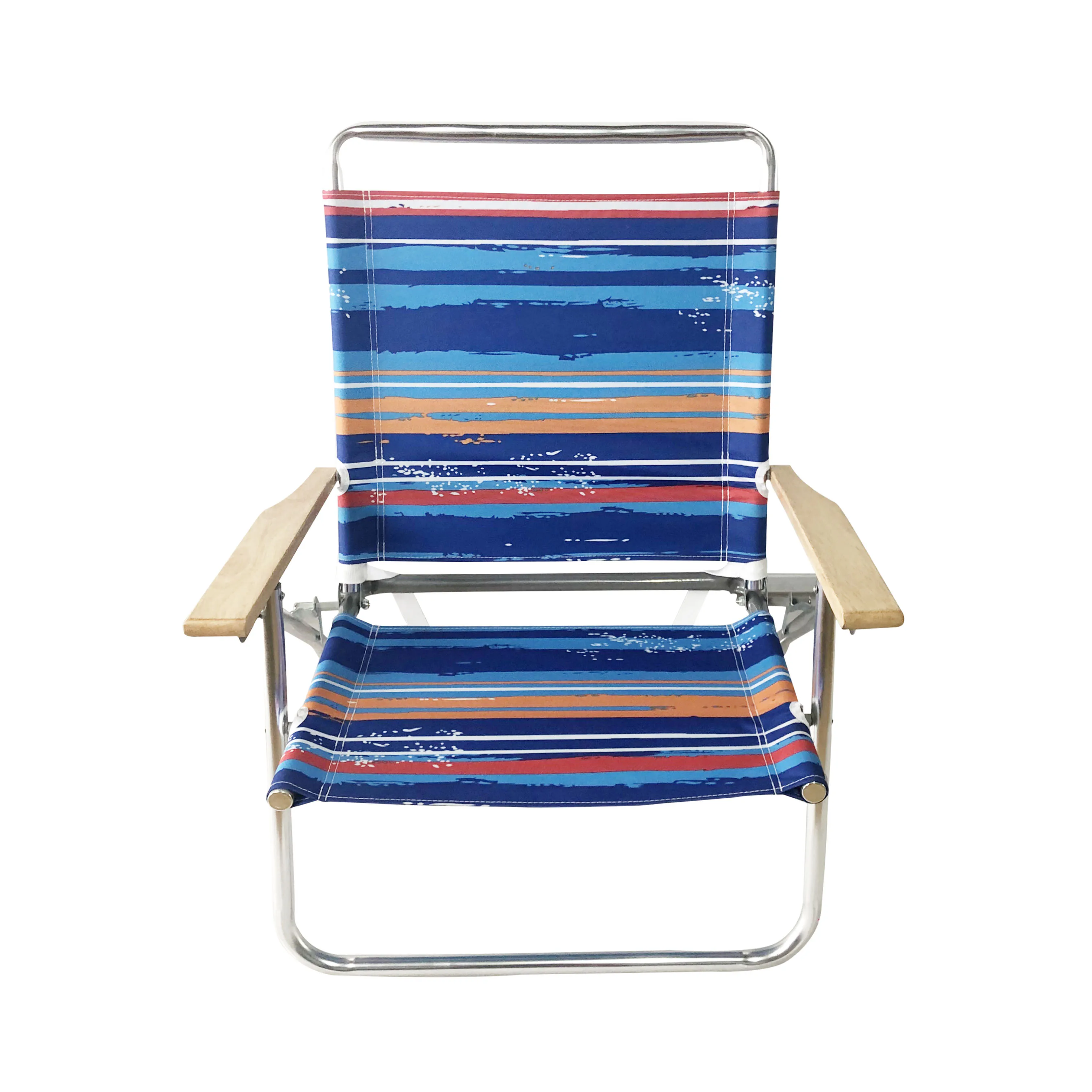 
light weight wood armrest aluminum frame 3 position adjustable folding beach chair with shoulder strap 