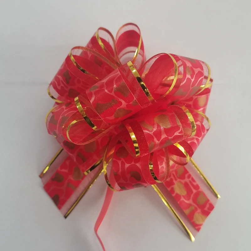 Оптовая продажа, лента из органзы с помпоном, Натяжной бант, ленточный бант для подарочной упаковки или украшения