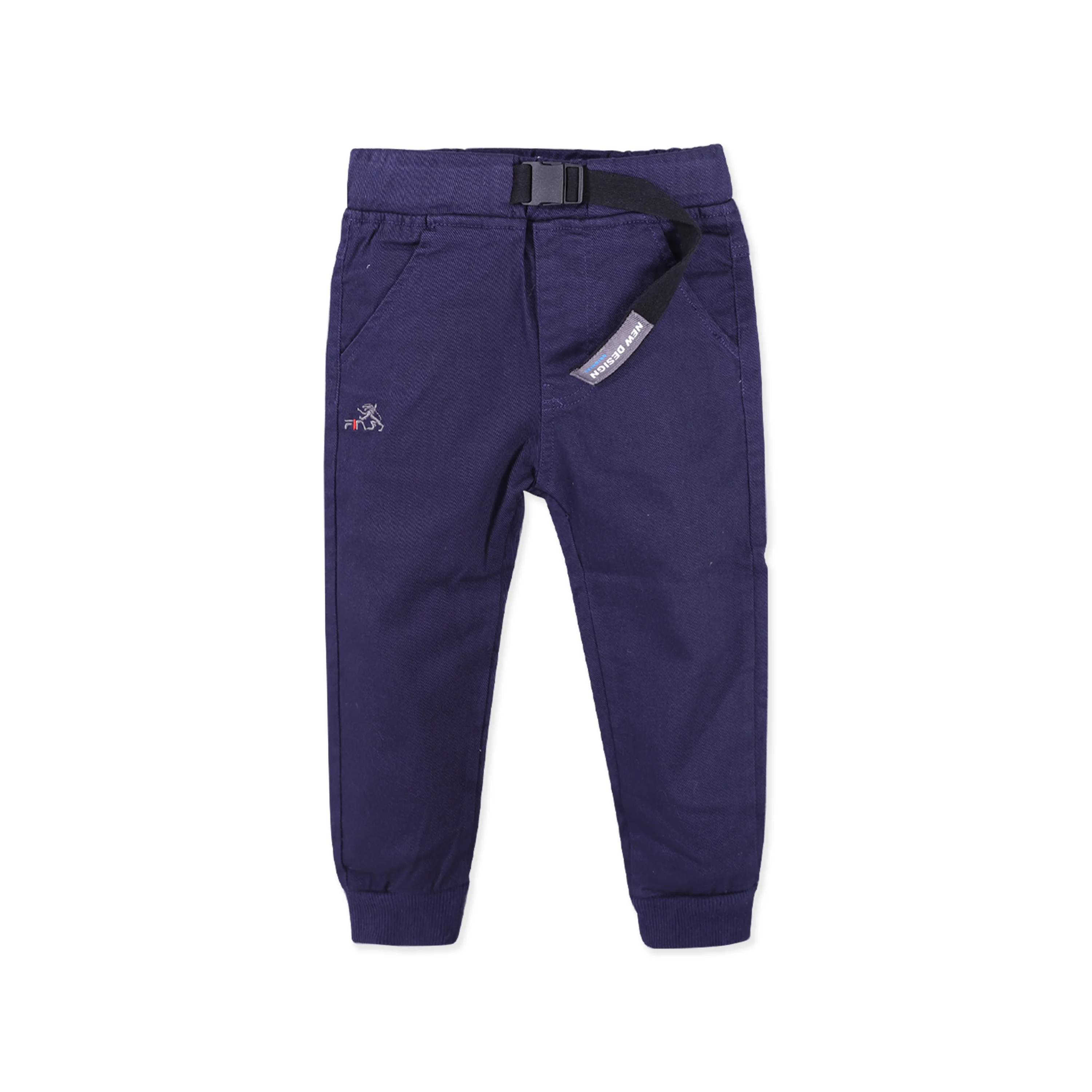 children wear New design custom Embroidery solid color cotton belt casual cargo pants for boys