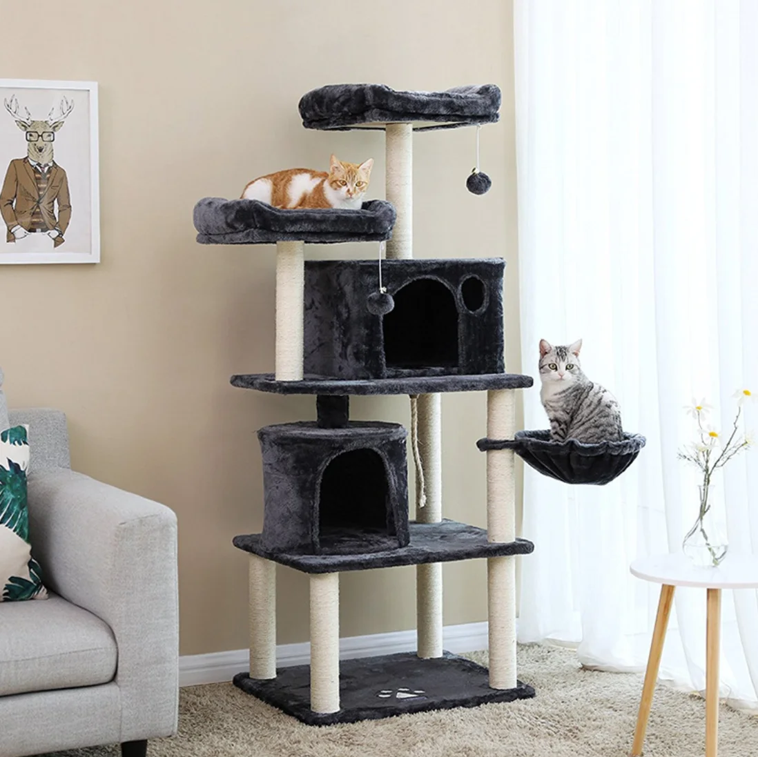 Cat tree house scratcher sisal fabric for cat scratching tree posts