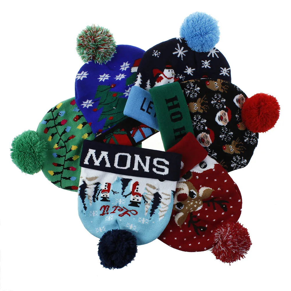 Christmas Knit Hat Tree Hat Light Up Knitted Hat For Children Adult Ugly Christmas Sweater Christmas Beanie New Year 2020 L0438