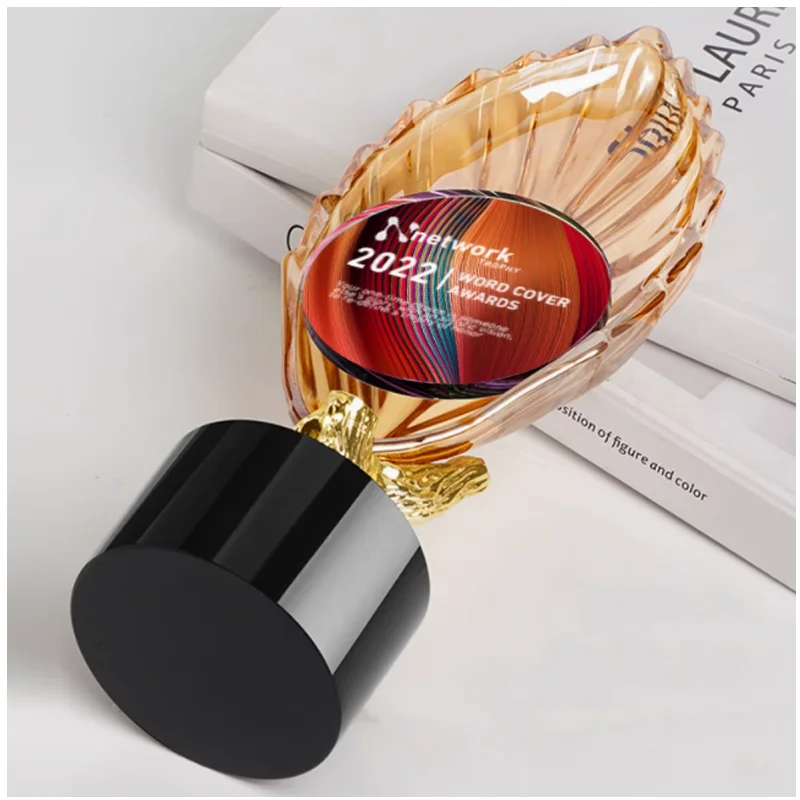 Shining Crystal Crafts Gold-plated Trophy With Black Base Metal Glass Awards Souvenir Gift
