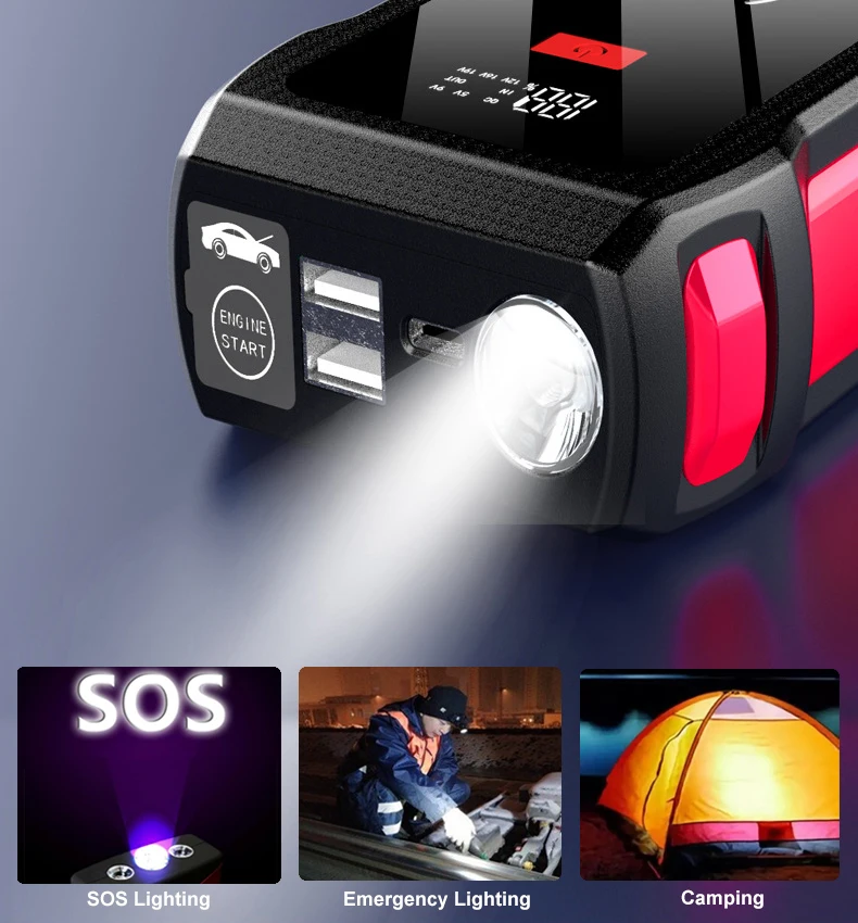 3000A 12v 24v Jump Starter Lithium Battery Car With Led Flashlight