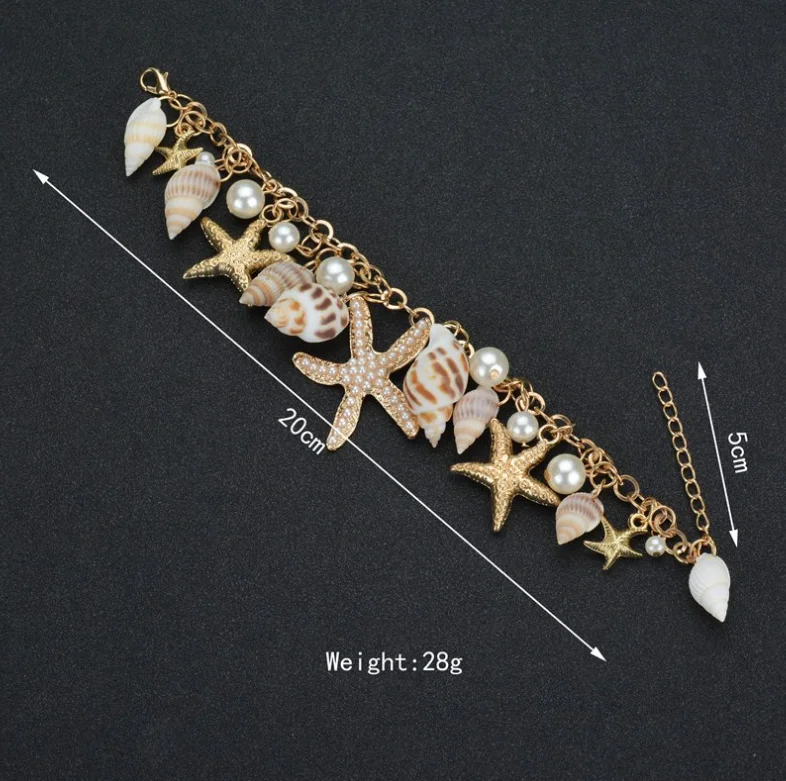 2023 Hot Sale Summer Style Ladies Starfish Shell Sea Beach Bracelets Tidal Marine Shells Starfish Bohemian Charm Bracelet Female