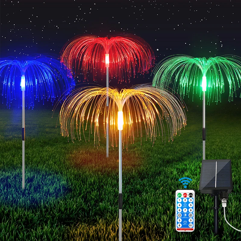 4 In 1 Outdoor Solar Led Fiber Optic Flower Jellyfish Light Led Fiber Optic Lights Decoration Lamp For Garden