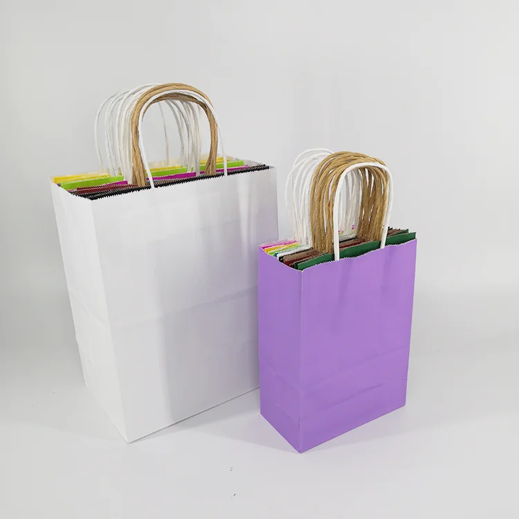 
Wholesale recycle white packaging paper bag manufacturer custom with your own logo purple kraft paper bag 
