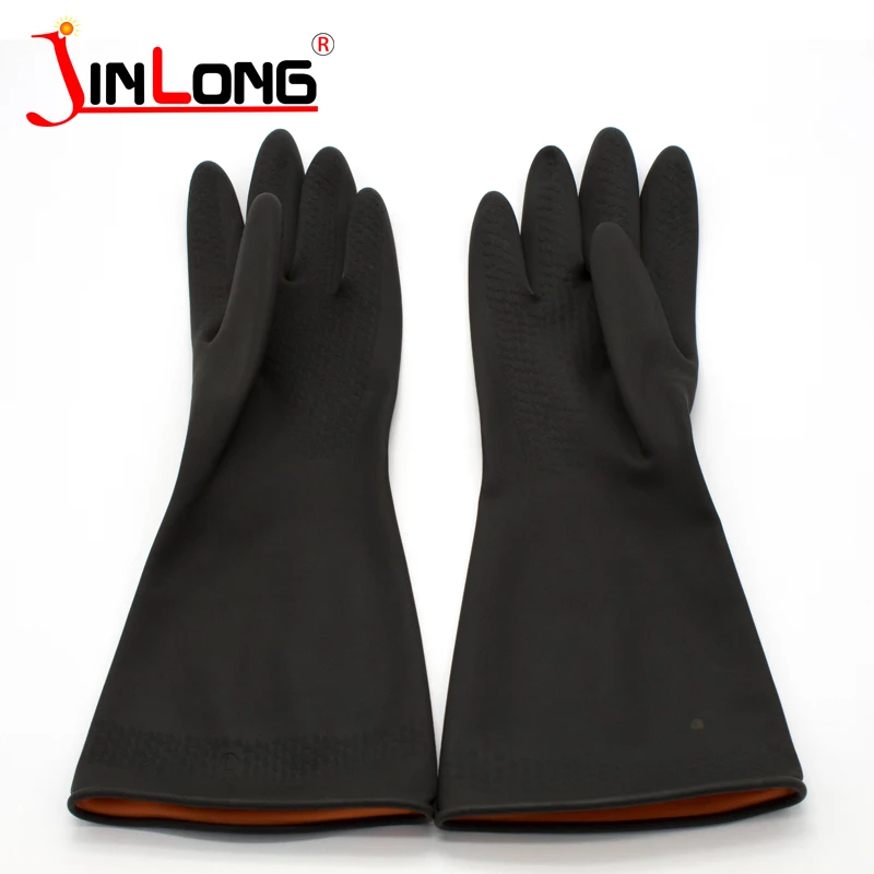 Acid and Alkali Resistant Latex 35 45 55 CM Black Industrial latex rubber Chemical Protection Gloves