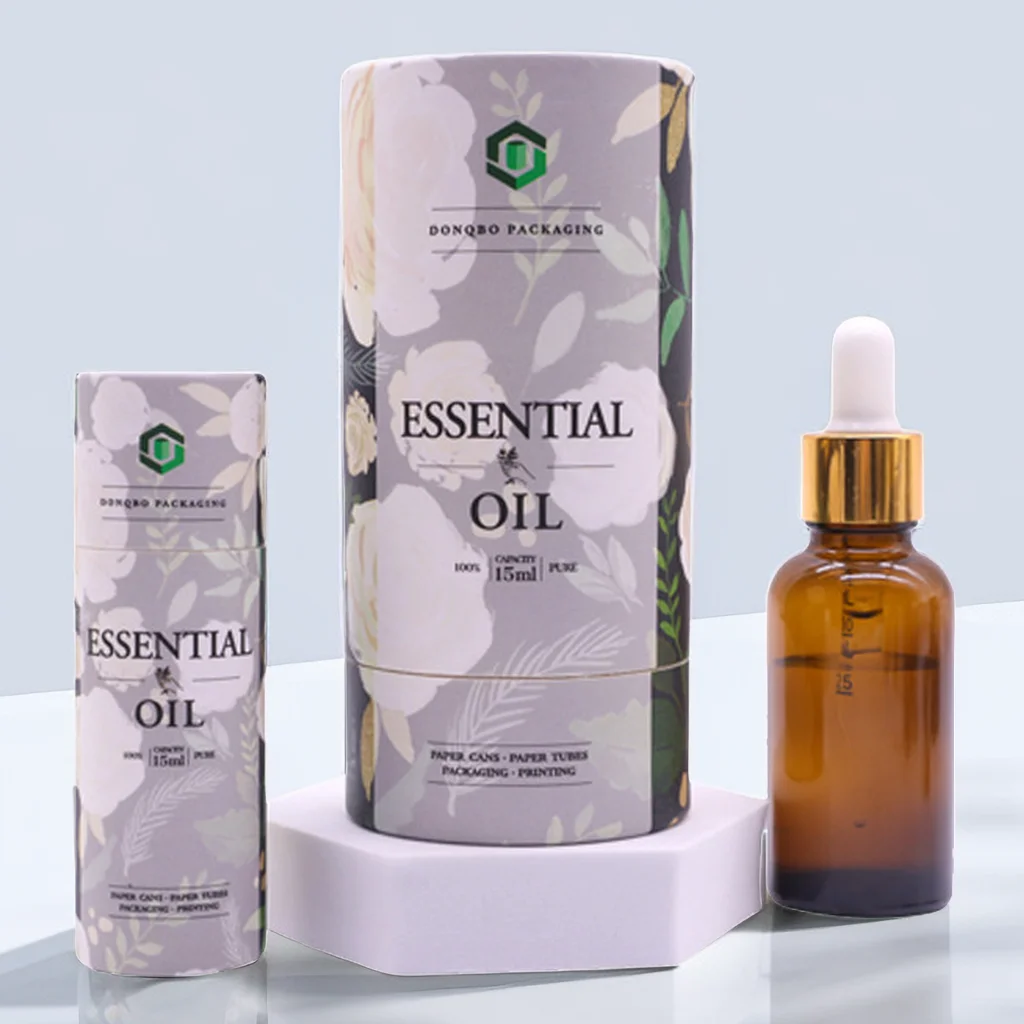 Recyclable 10ml cosmetic perfume oil glass bottle paper tube for packaging cardboard tube metal tin