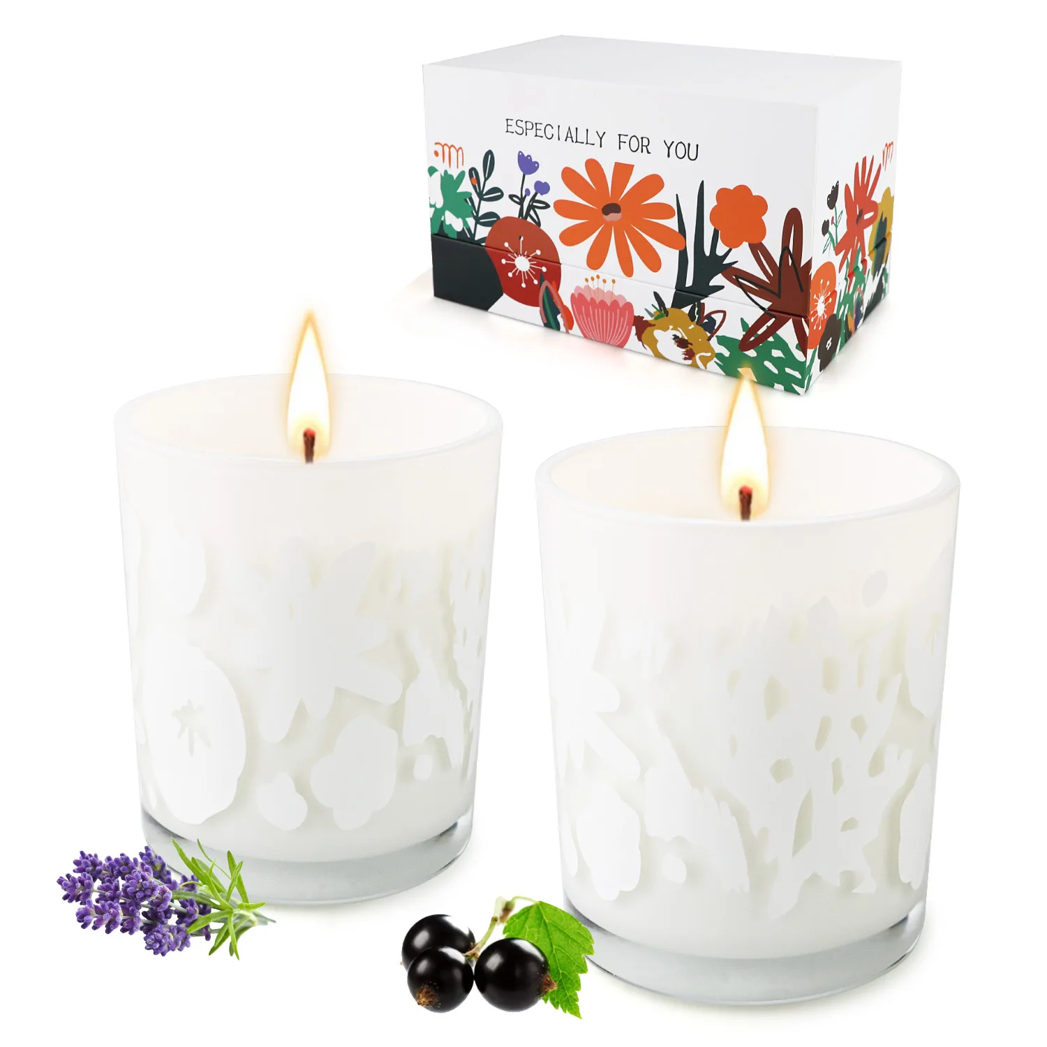 
Flocking Glass Aromatherapy Candle 2 PCS Soy Wax Plant Essential Oil Aromatherapy Candle Set holiday gift 