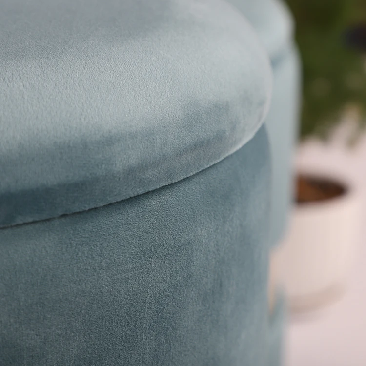 Round Velvet Storage Ottoman Foot Rest Stool/ Upholstered Footstool/ Side Table Seat Make Up Stool with Stainless Steel Band