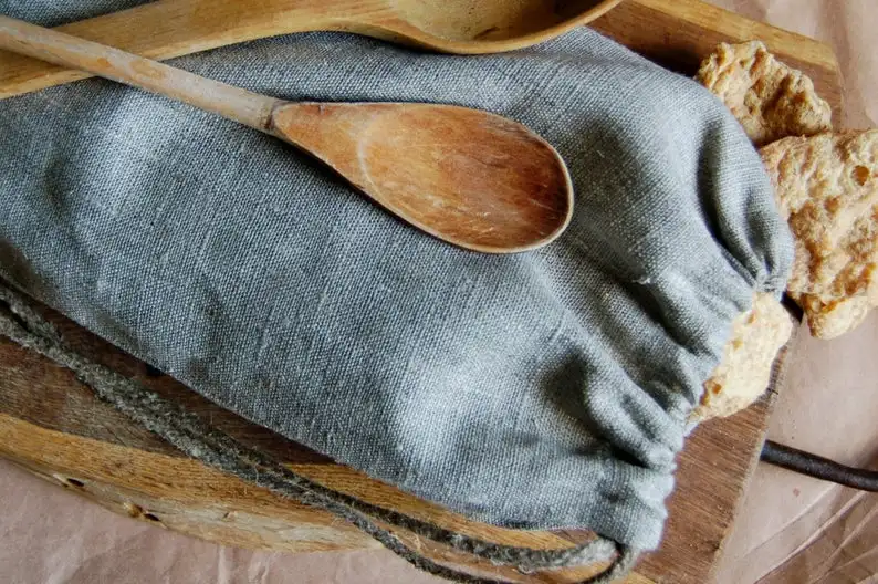 Linen bread bag Natural pure linen bread loaf bag with handmade flax cord organic food storage