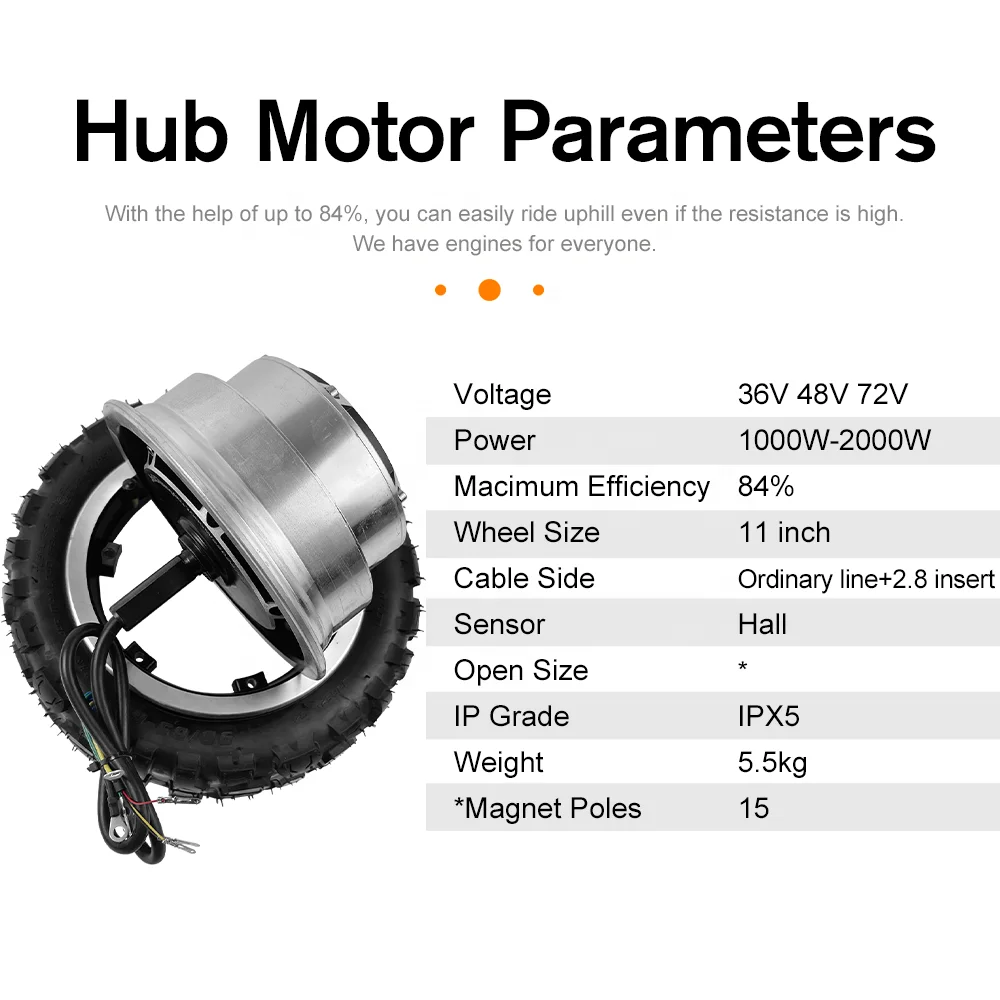 OEM ODM 48v 60v 72v rear electric 11 inch wheel 2000w cheap scooter brushless hub 5.5 kg skateboard dc motor