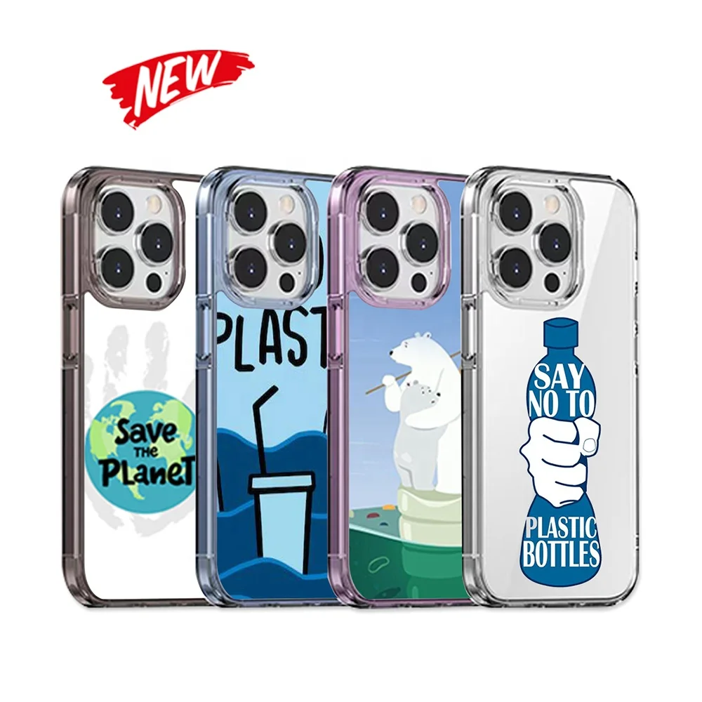 TENCHEN wholesale custom printed tpu acrylic clear recycled plastic phone case for iphone 14 eco friendly recyclable phone cases