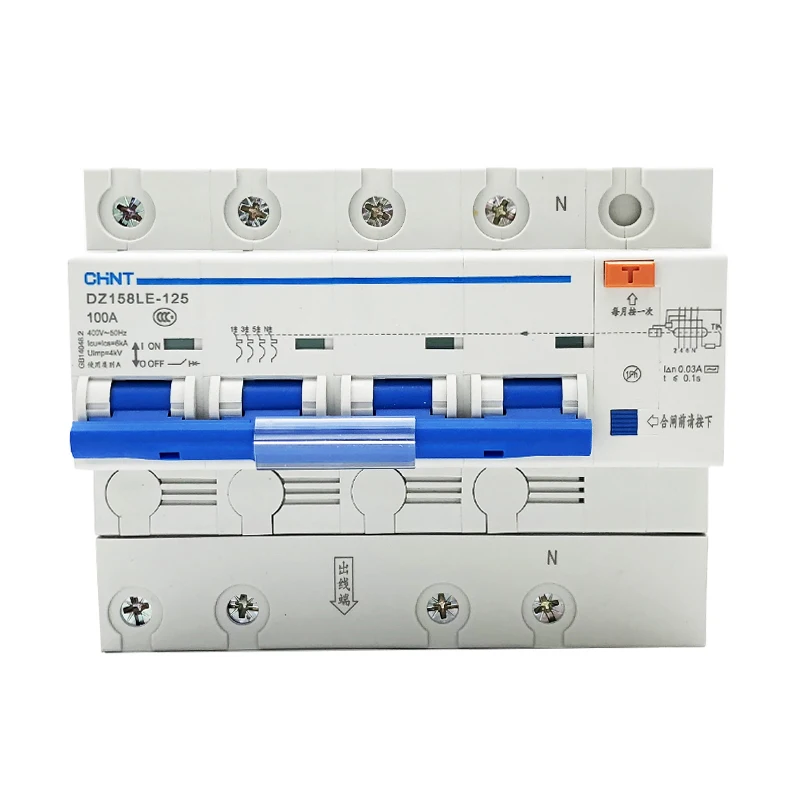 Chint leakage protector DZ158LE-100A/125A high power circuit breaker 1P+N/2P/3P/3P+N/4P mcb circuit breaker