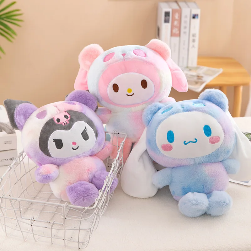 25cm Rainbow Sanrioed Plush toy Kawaii Soft Stuffed Plush Toys Kuromi My Melody Soft Dolls Kids cartoon Sanrioed Keychain Plush