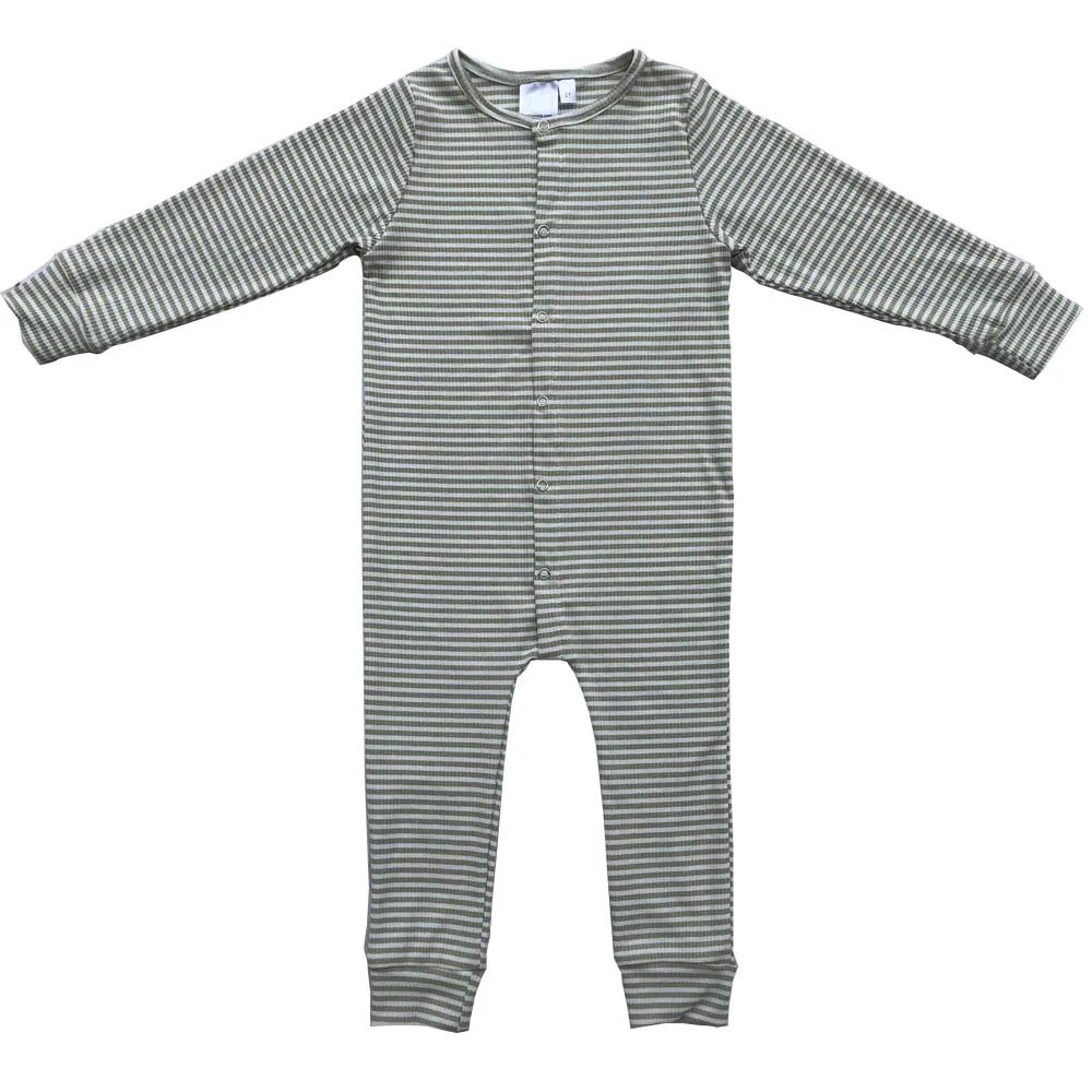 Wholesale Unisex Cotton Rompers for Kids Casual Long Sleeve Summer Pajamas 2-Set Stripe Baby Clothing with Zipper Closure