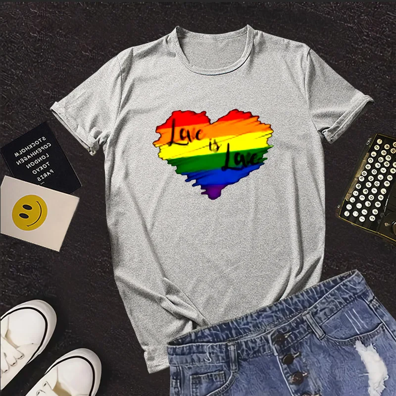 Summer Rainbow Lettering Couples Casual Short Sleeve T-shirts for Lover Valentine Day Cozy Tops Wholesale Cotton Couple Clothes