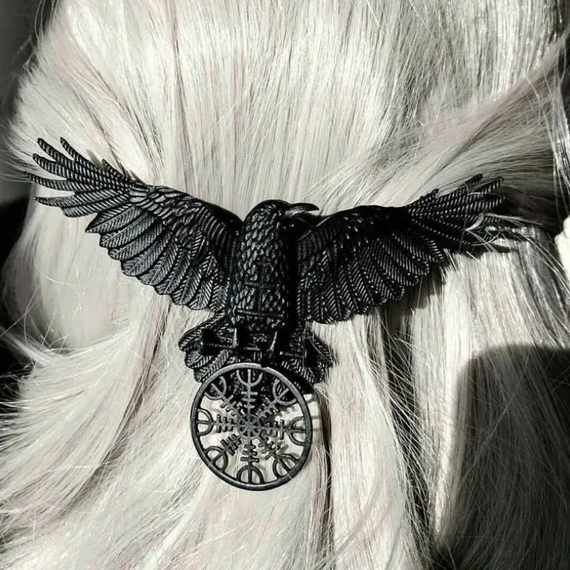 Wholesale Vintage Viking Oversized Black Raven Hair Clips Duckbill Clips Nordic Norwegian Style Fashion Party Accessories