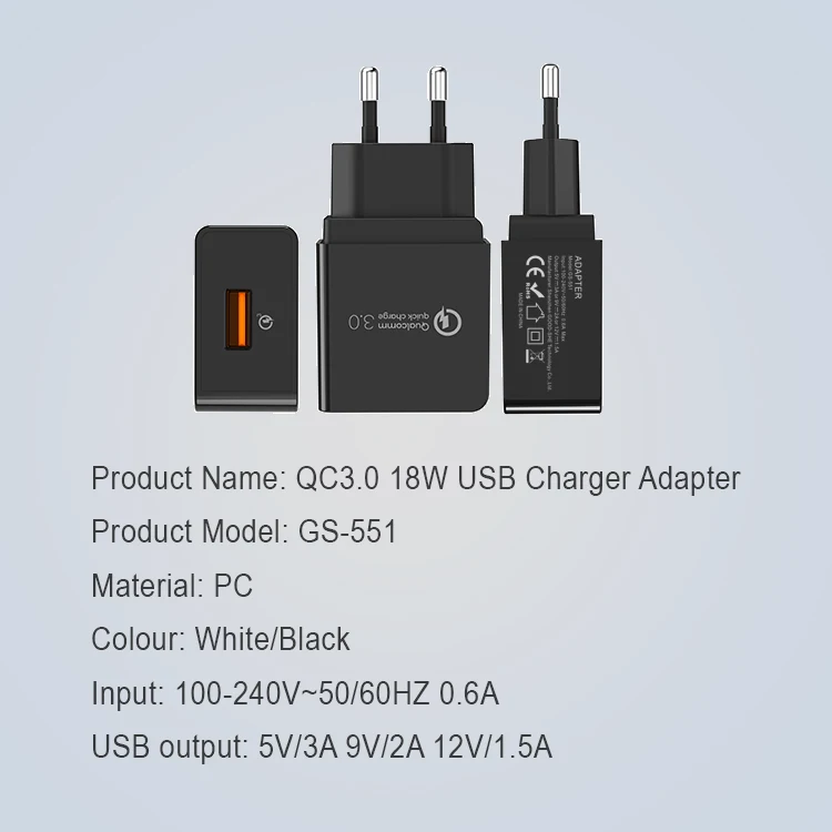  18 Вт Qualcomm quick charge 3 0 дорожный беспроводной адаптер зарядного устройства USB Wall oplader универсальное быстрое зарядное устройство для мобильного