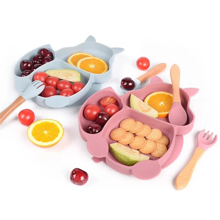 Baby Feeding Suction Squiral Feeding Set Suction Divided Plate Waterproof Cute Silicone Baby Bibs Cup Bowl Baby Tableware