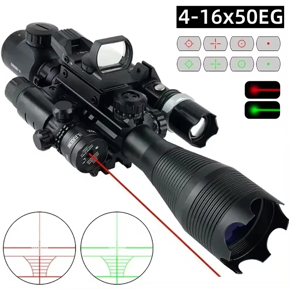 High quality 4-16X50EG outdoor shooting optical sight red and green laser flashlight red dot combination suitable for hunting