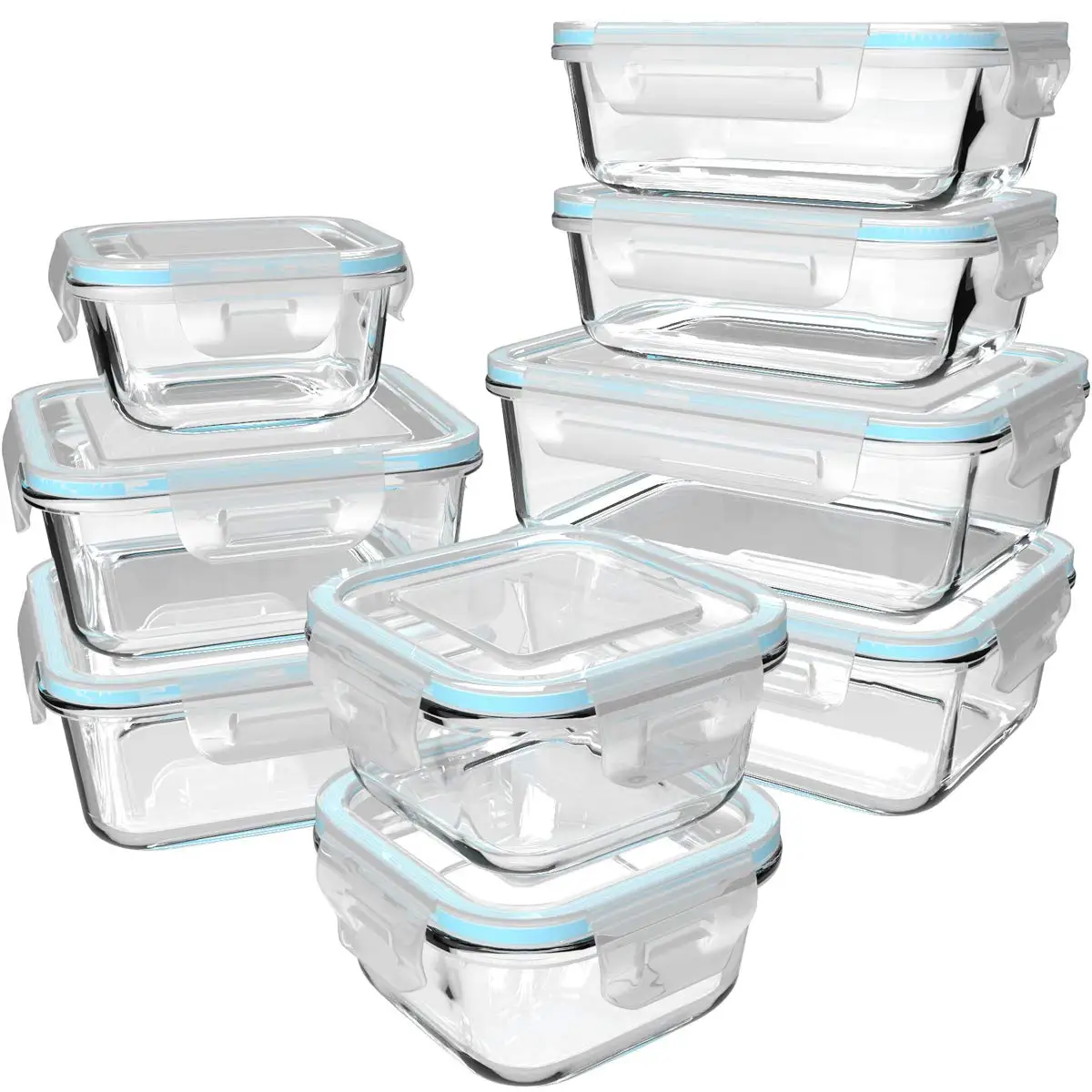 BPA Free Leak Proof 18-Piece Glass Meal Prep Containers with 9 Lids Food Storage Jars 9 Containers & 9 Lids Set