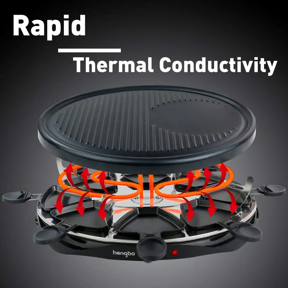 Barbecue  Raclette Grill   for 8 Persons with 8 pans and  1300W Non-stick Coating Thermostat Table  Electric  Grill