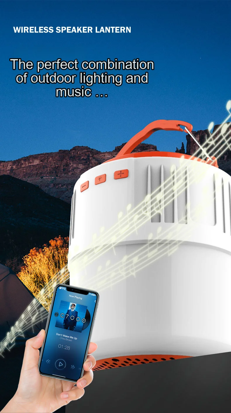 2024 Newest Fashion Portable Usb Rechargeable Led Lamps Camping Lanterns With Blue-tooth Speaker