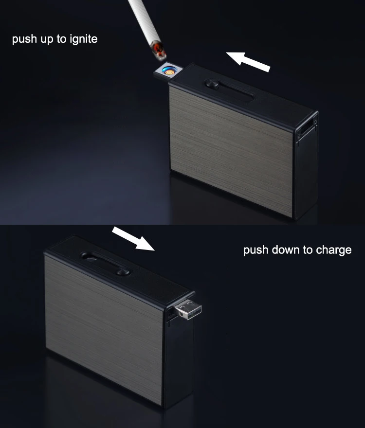 Китайский новый год пользовательские usb зарядка для мужчин подарки аксессуары электронный автоматический пластиковый портсигар металлический ящик с