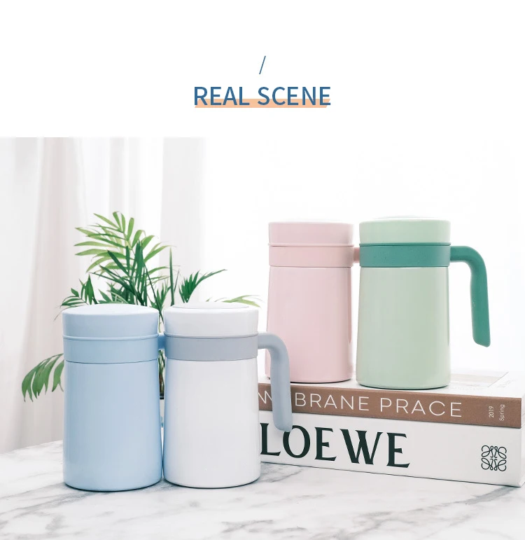 IMOGY 2024 New Arrivals 450ml Double Wall Stainless Steel Collapsible Cup Lids Handle Office Cup Coffee Tea Metal Thermos Logo