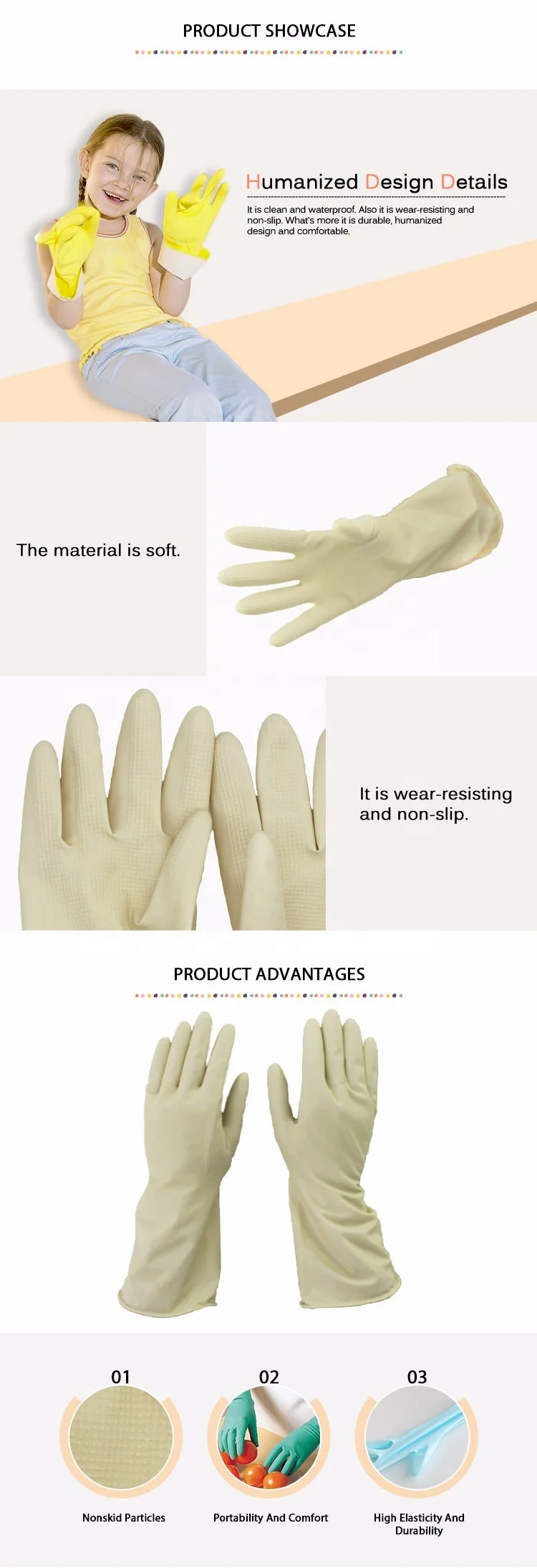Manufacturing Nature household latex Rubber Unlined  Kitchen food contact Gloves