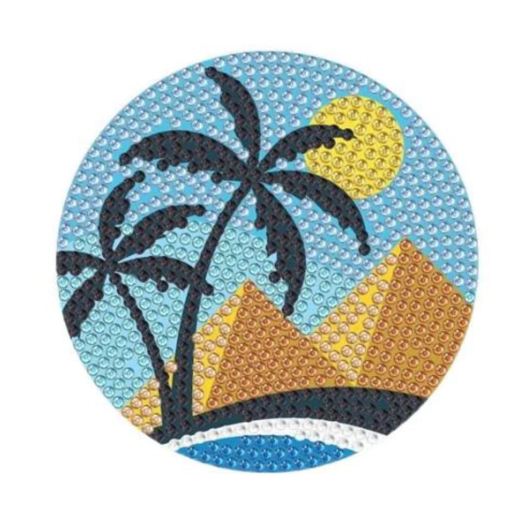 6pcs Round Nature Sunshine Pattern Artificial Diamond Painting Coaster DIY Super Flash Diamond Painting Coaster Kits Kitchen