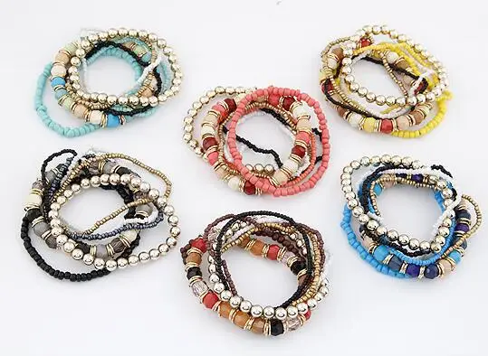 6 model Europe and America Fashion Bohemia mash up Beads multi layer  beads stretch bracelet