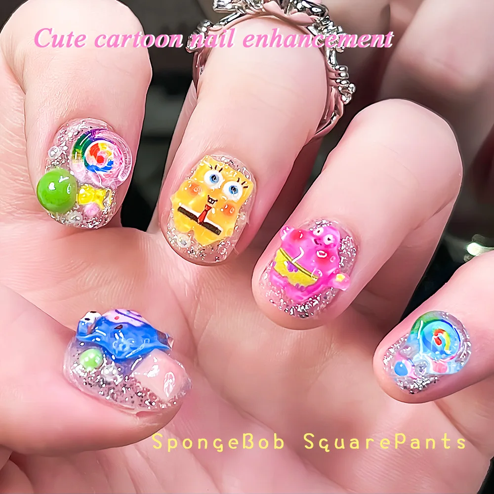 Wholesale 7-grid Mixed Cartoon Nail Charms Decoration Kawaii  Kuromi Cat Head Bear Candy Cute Resin Nail Art Charms