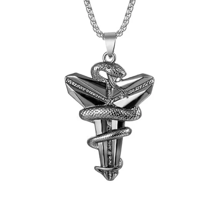Luxury Fashion Hip Hop Black Mamba Viper Alloy  Pendant Stainless Steel Chain Necklace Jewelry Men Male Necklaces Jewellery